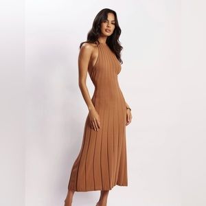 Meshki Adrienne Halter Neck Midi Dress - Tan